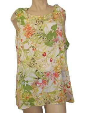 Rose & Olive Leaf & Floral Print Top, Size 3X
